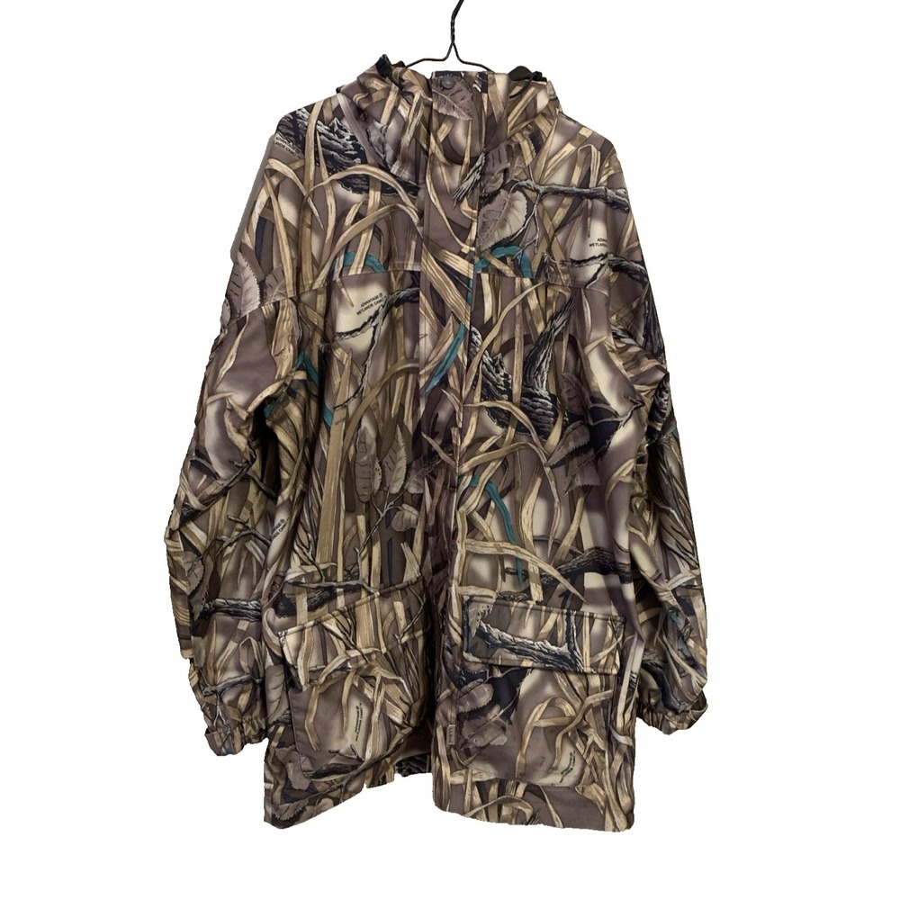 LL Bean Advantage Wetlands Camo Jacket Men's L Tall Full Zipper Hood Hunting